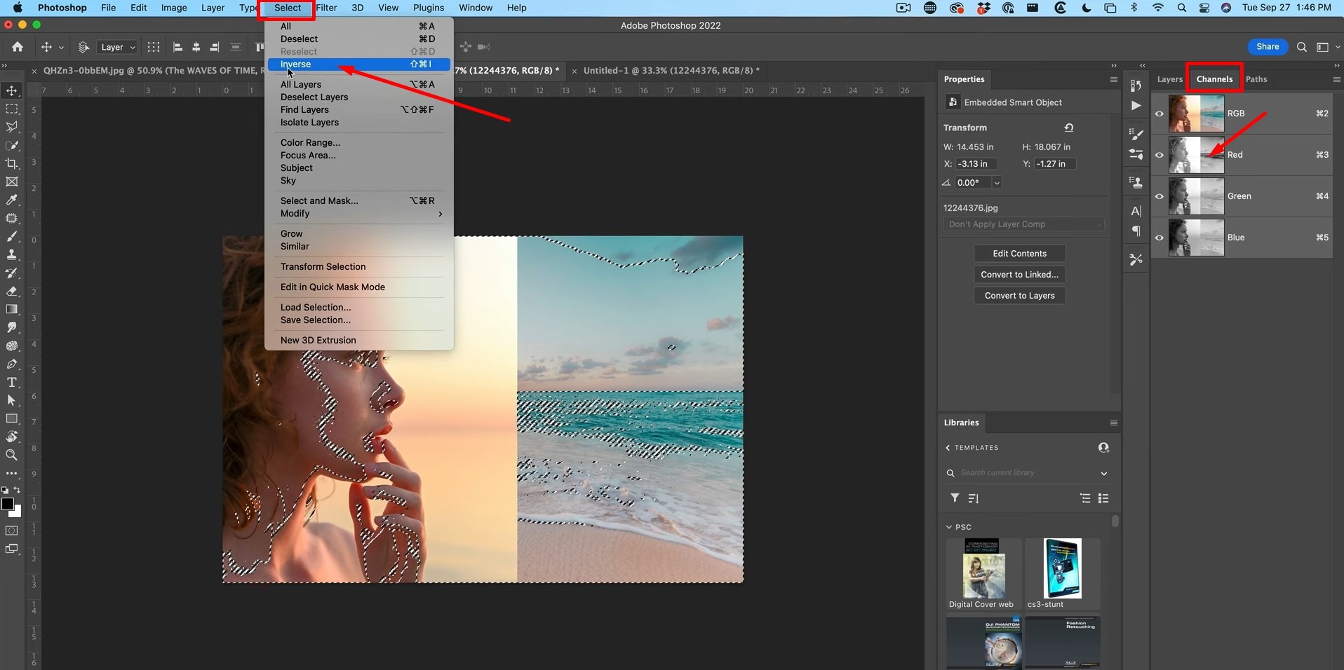 photoshop red channel select inverse