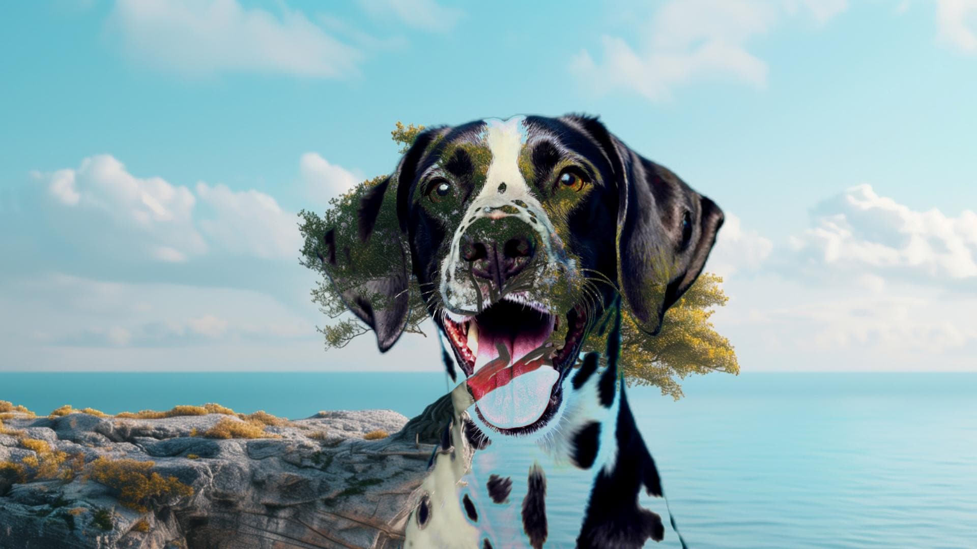 animal portrait and nature double exposure