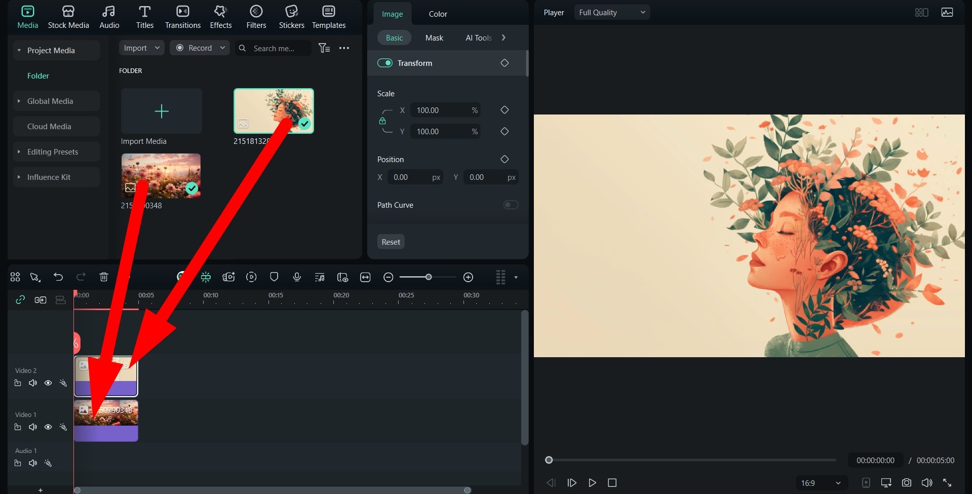 drag images to timeline filmora pc