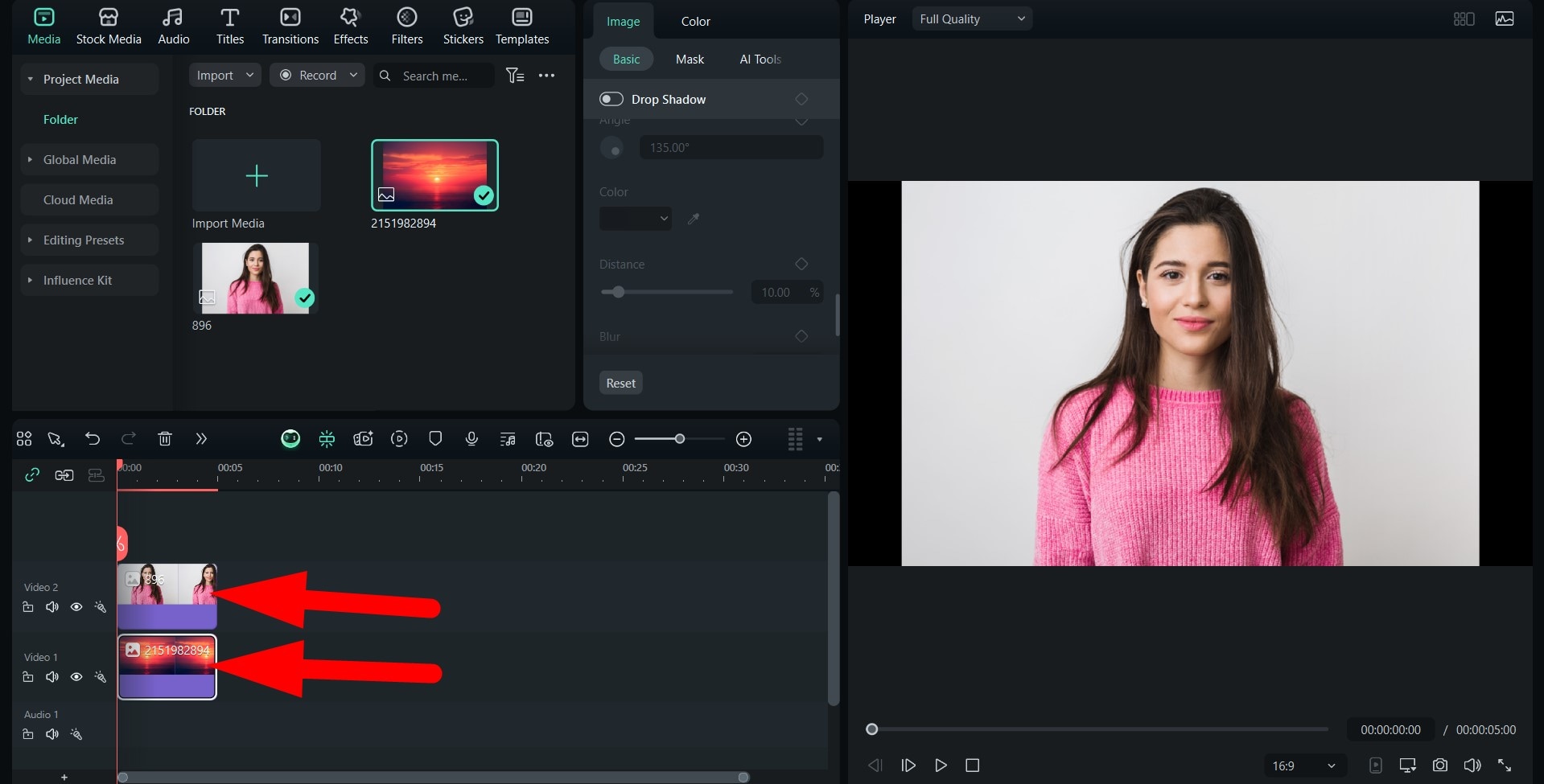 organize images in timeline filmora desktop