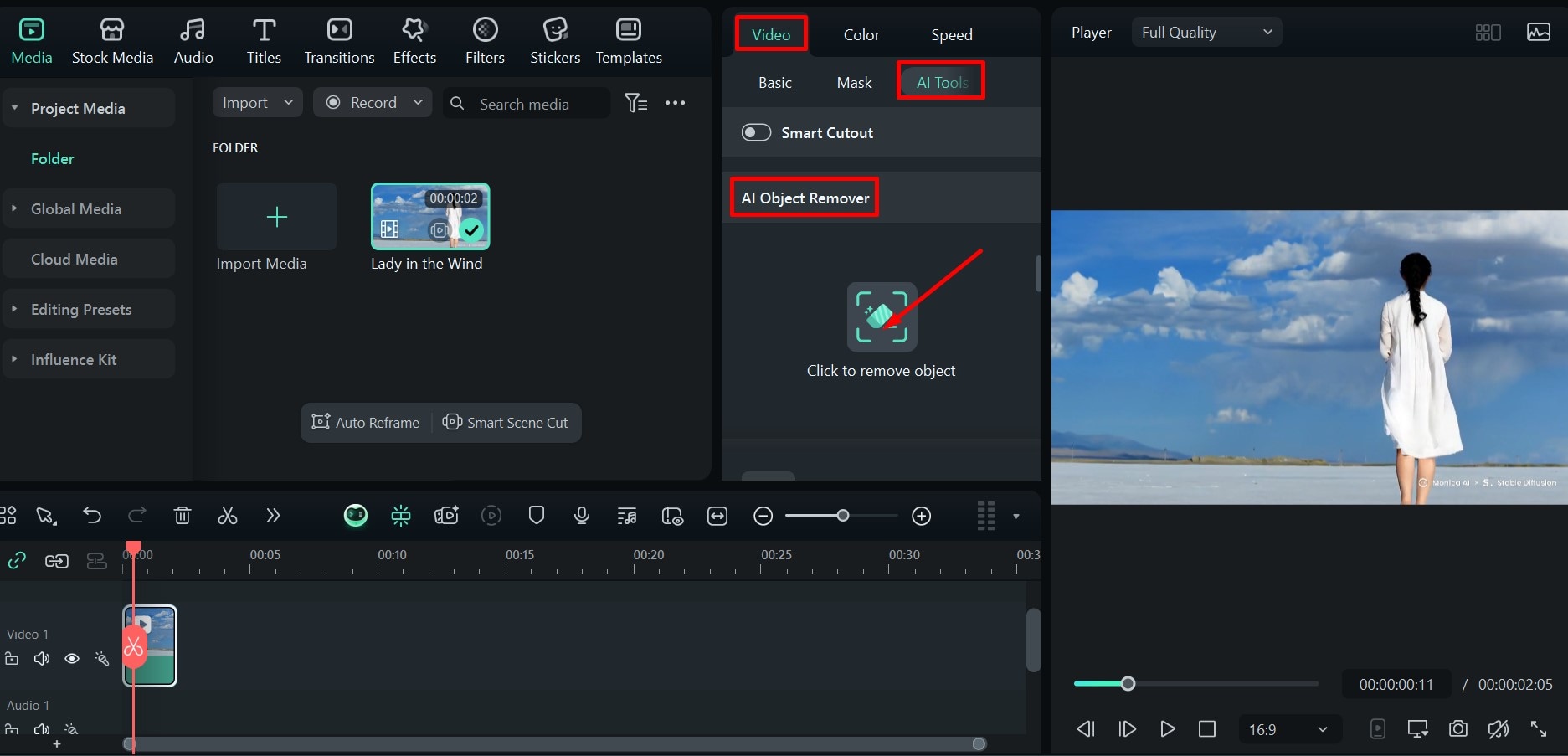 filmora ai object remover