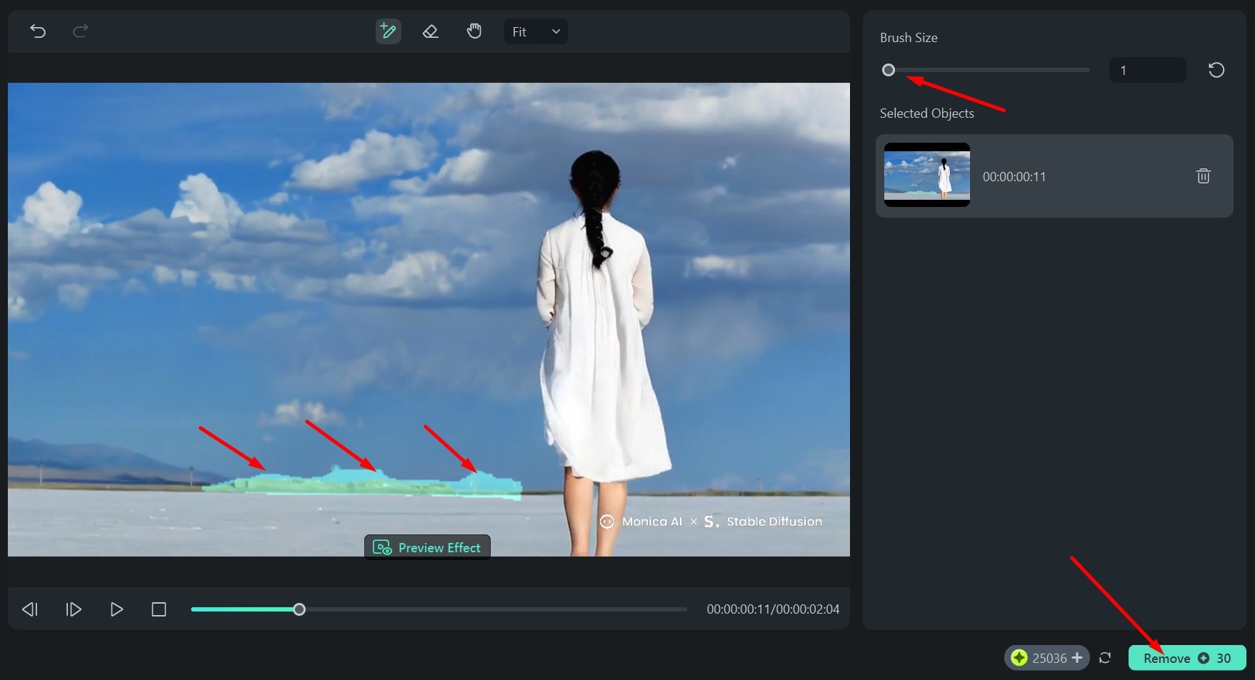 filmora ai object remover options