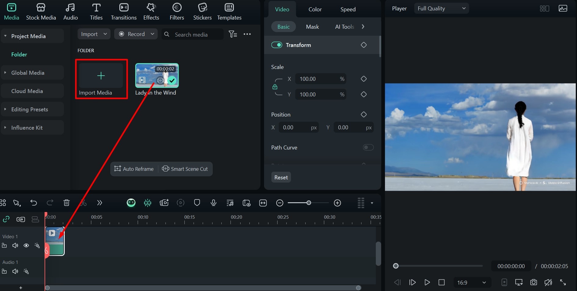 filmora add video to timeline