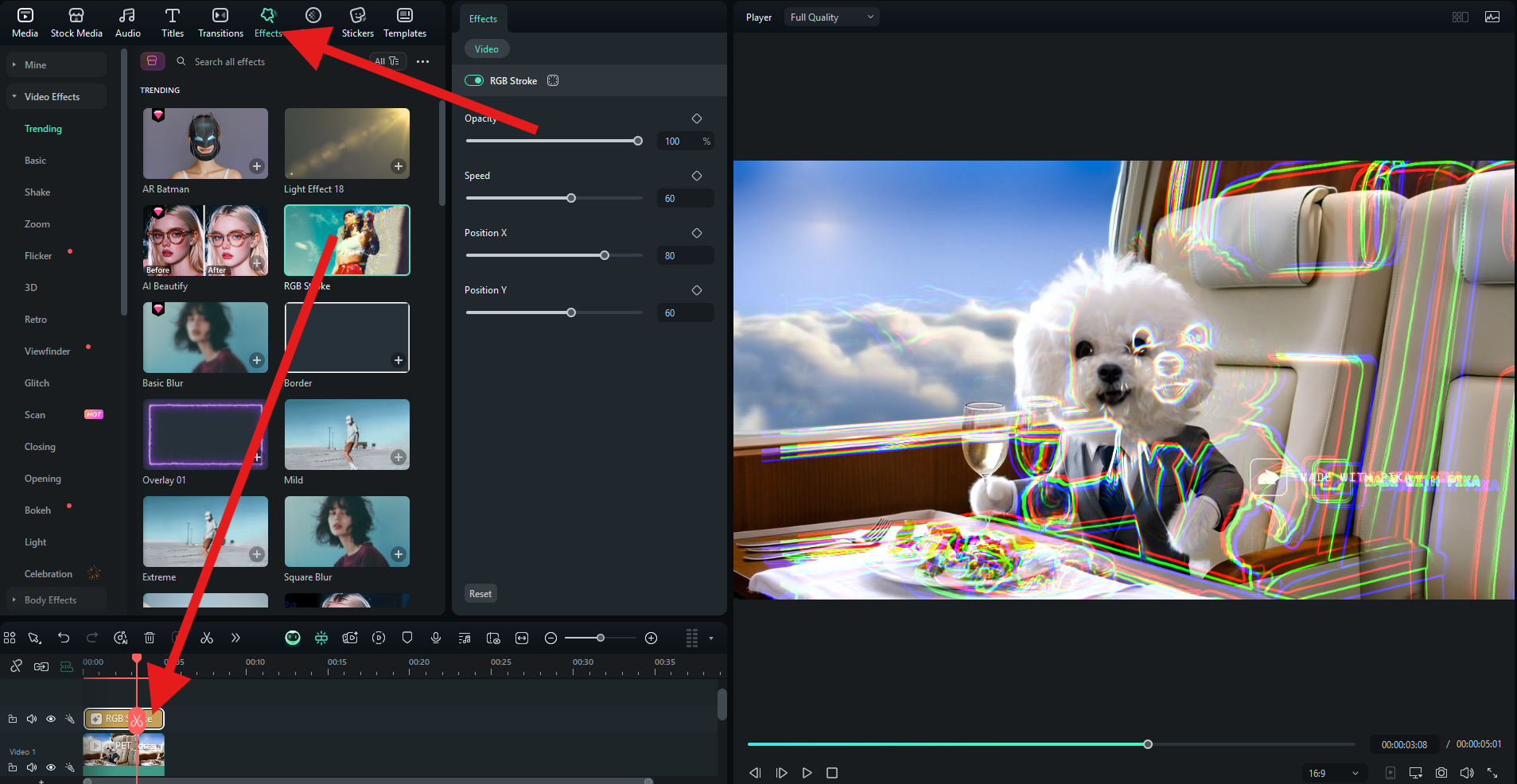 add effects to videos filmora pc