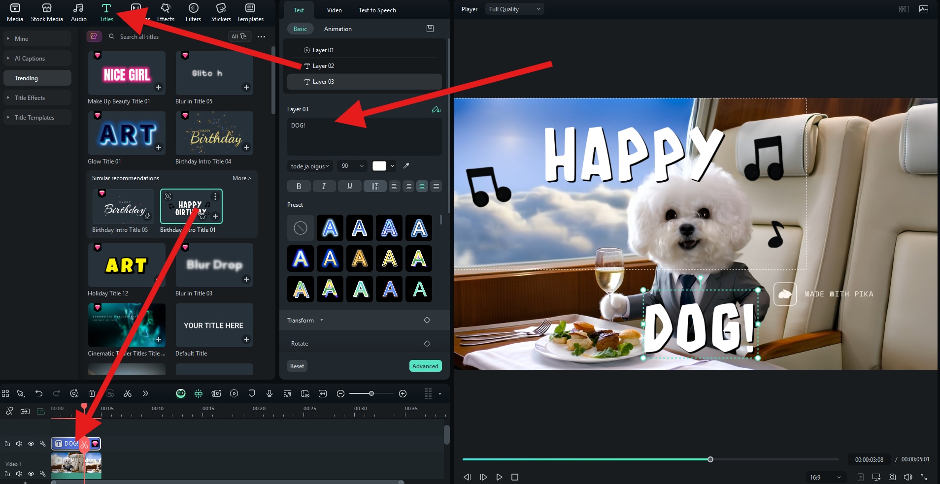 add animated titles to videos filmora