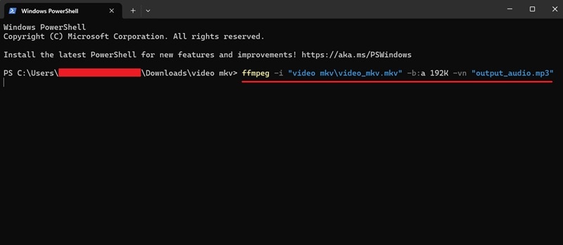 run ffmpeg for mkv to mp3