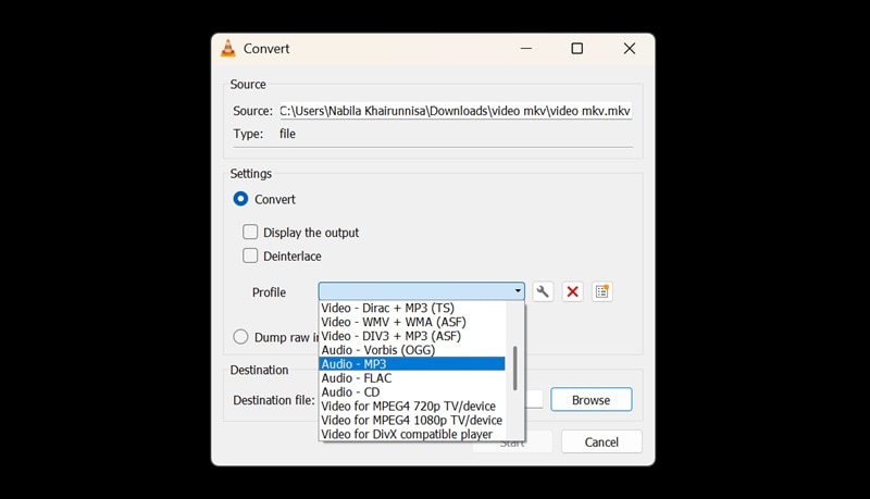 select mp3 as output format