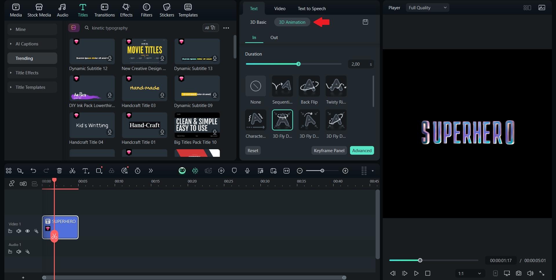 filmora text settings