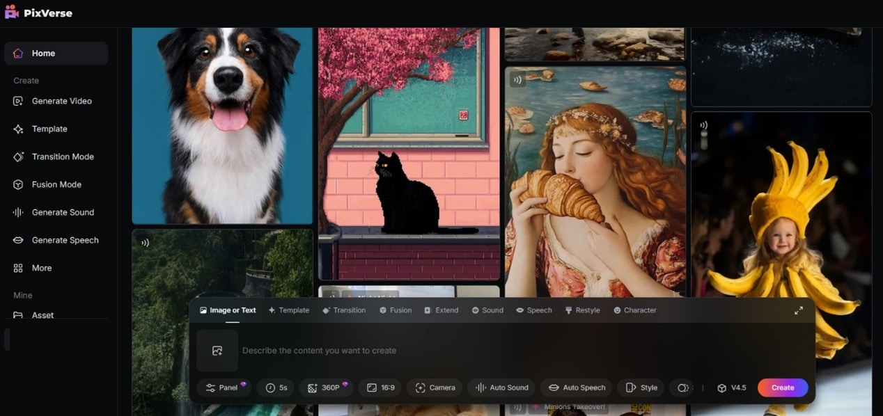 pixverse ai main interface