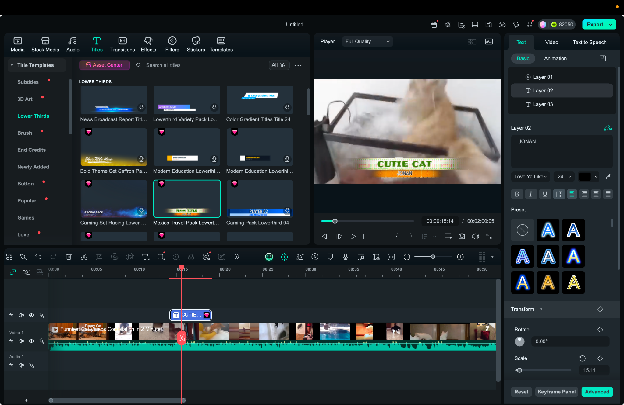 edit lower third in filmora