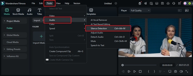 access the silence detection tool