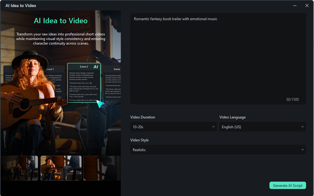 filmora ai idea to video