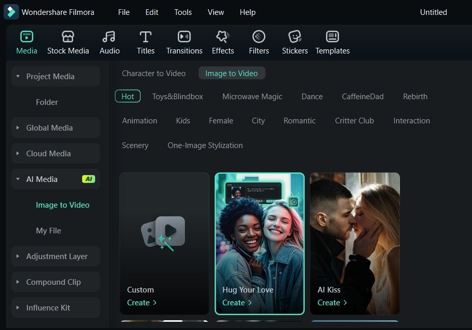 select ai hugging video template