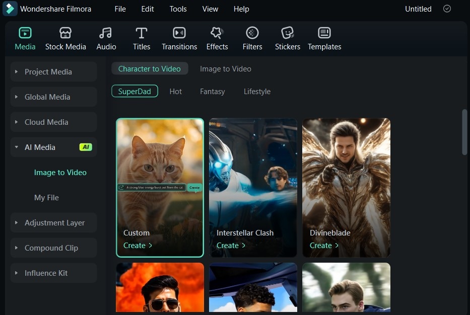 select custom from ai templates