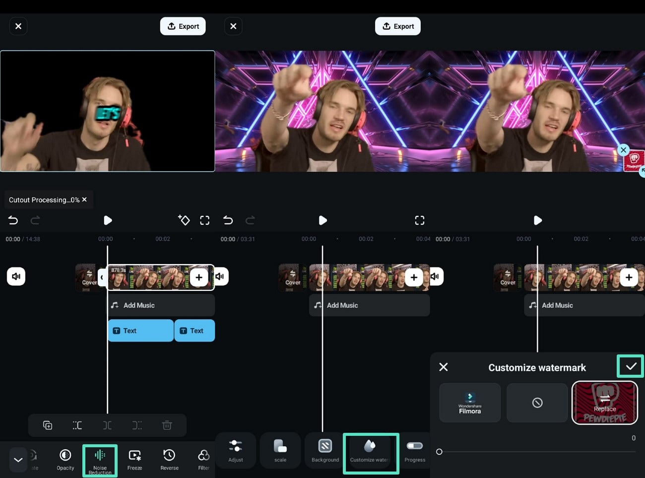 vlog filmora app noise reduction