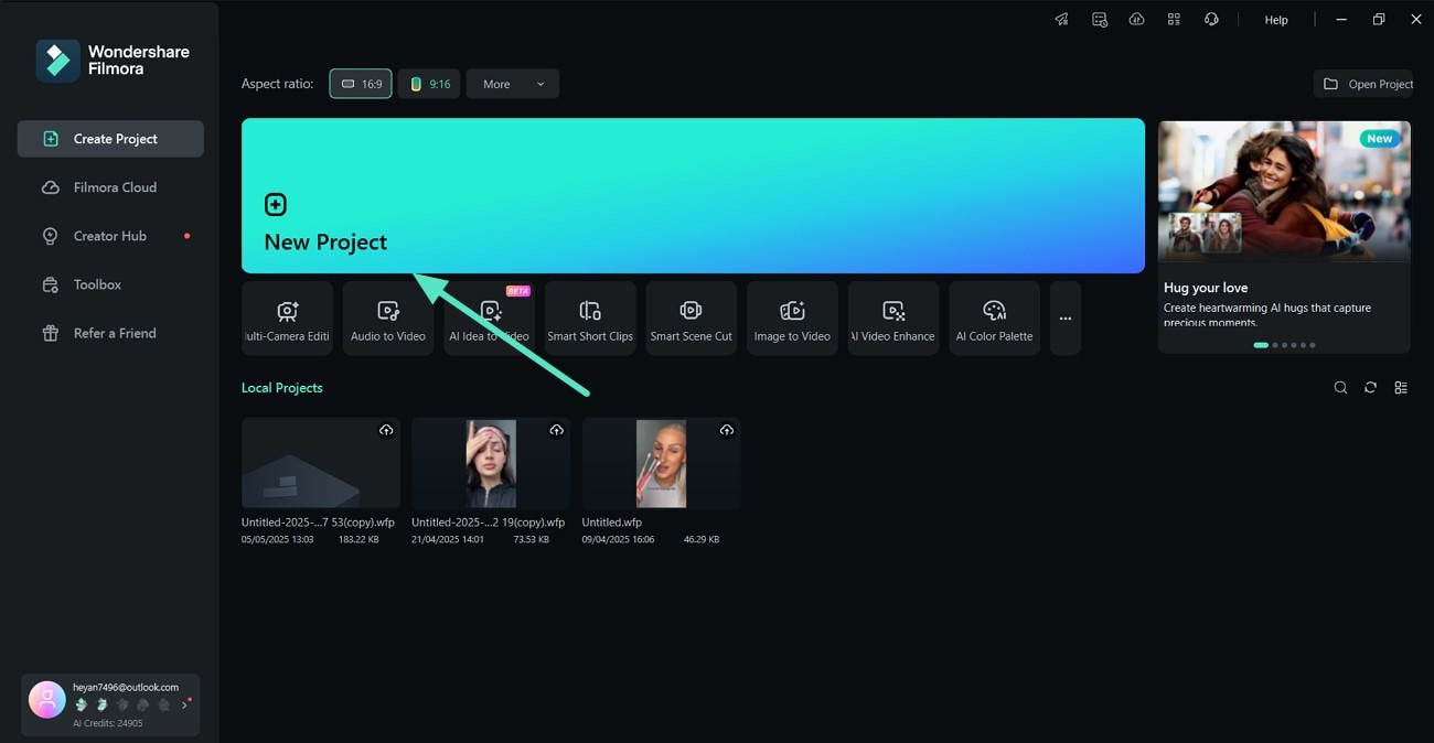 start new project filmora desktop