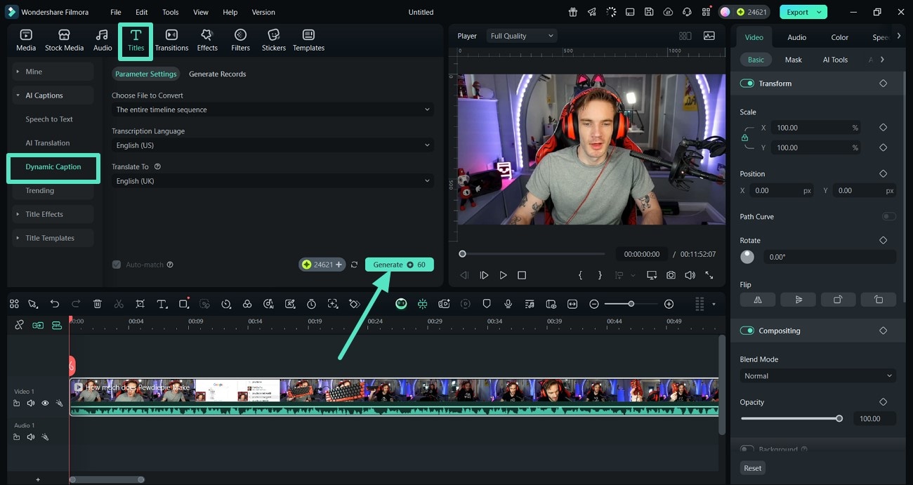 insert dynamic captions vlog