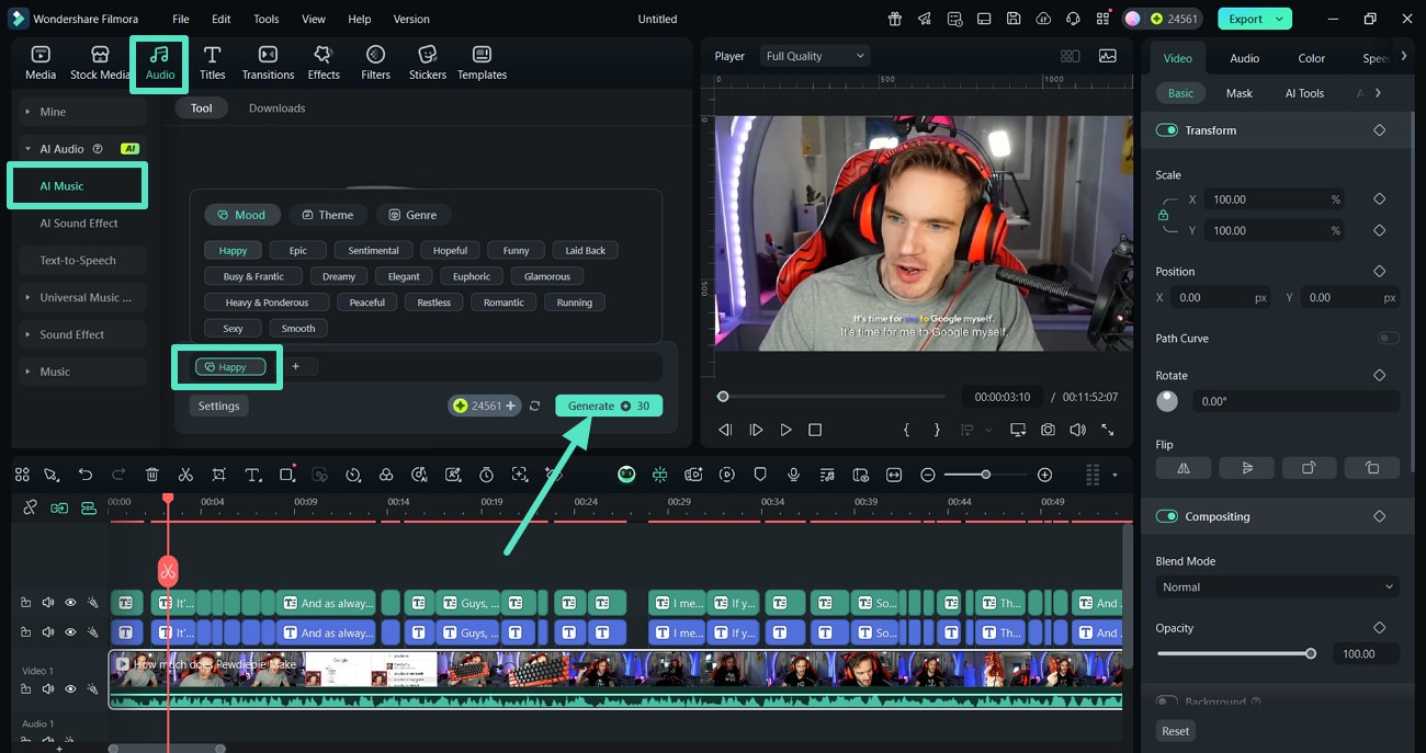 generate ai music audio for vlog