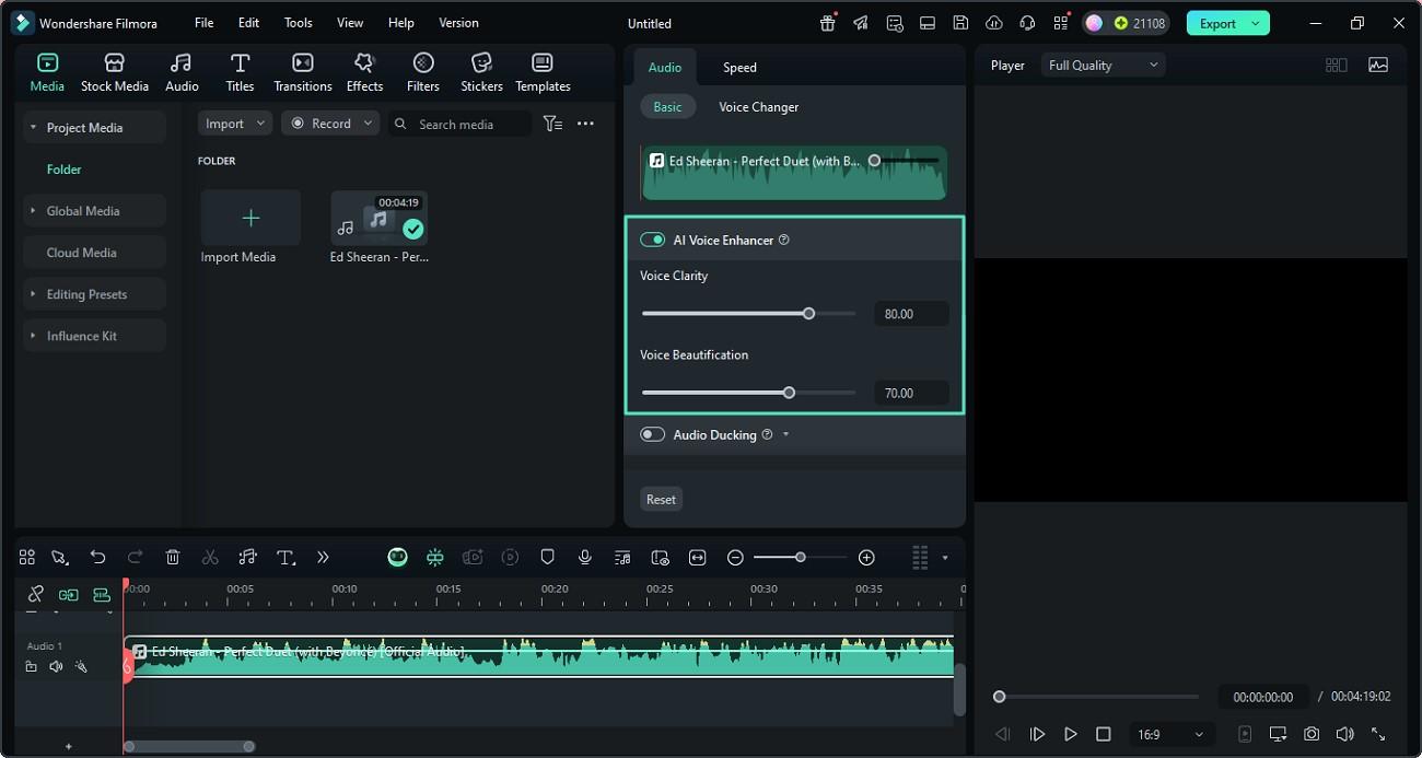 enable ai voice enhancer toggle filmora