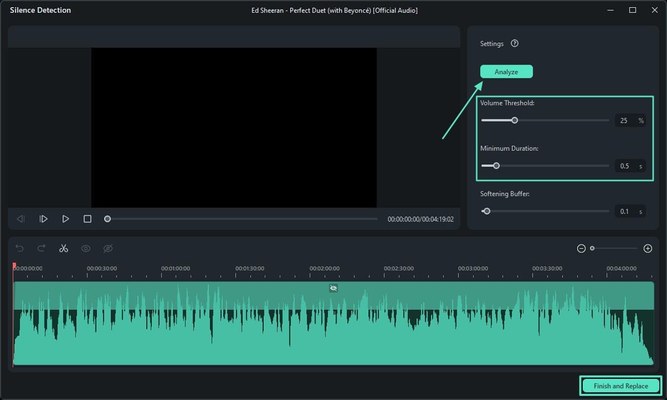 analyze using silence detection filmora pc