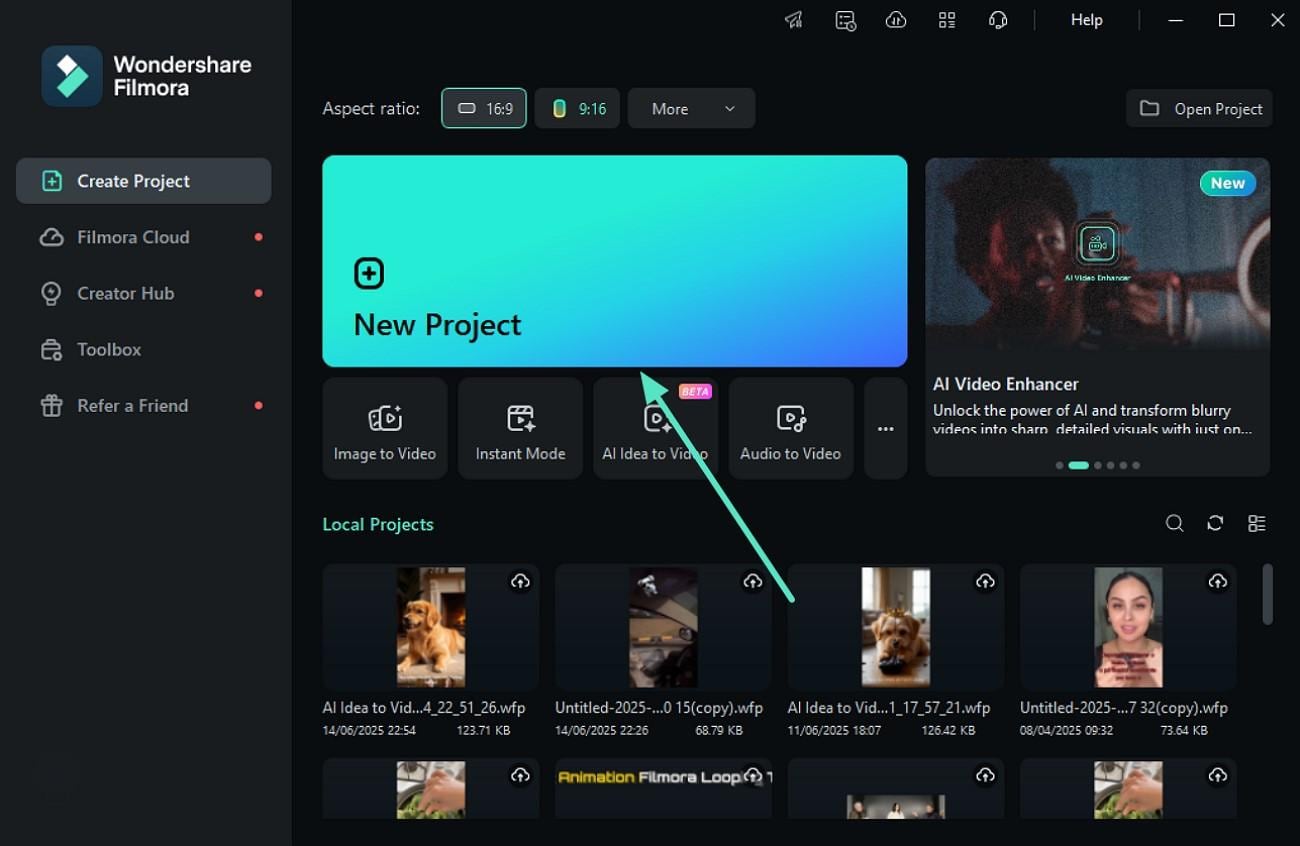 launch filmora desktop start new project