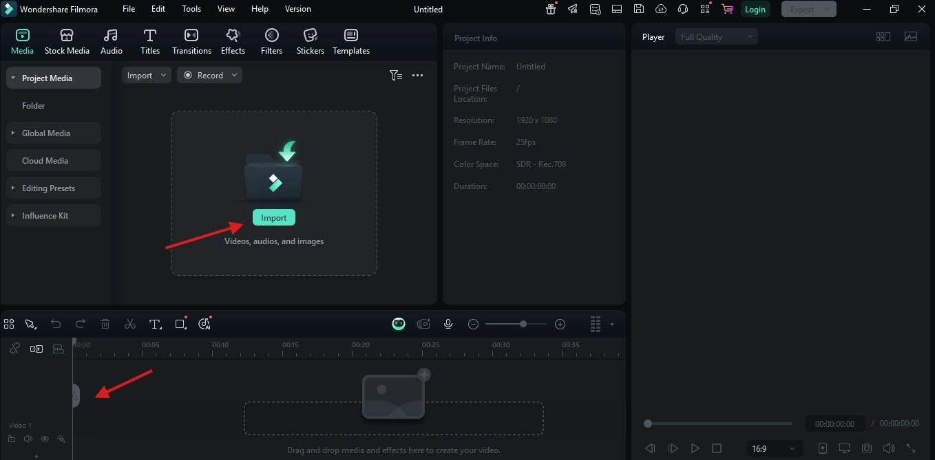 importing clip on filmora