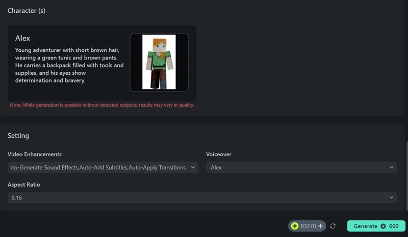 adjust video settings and generate