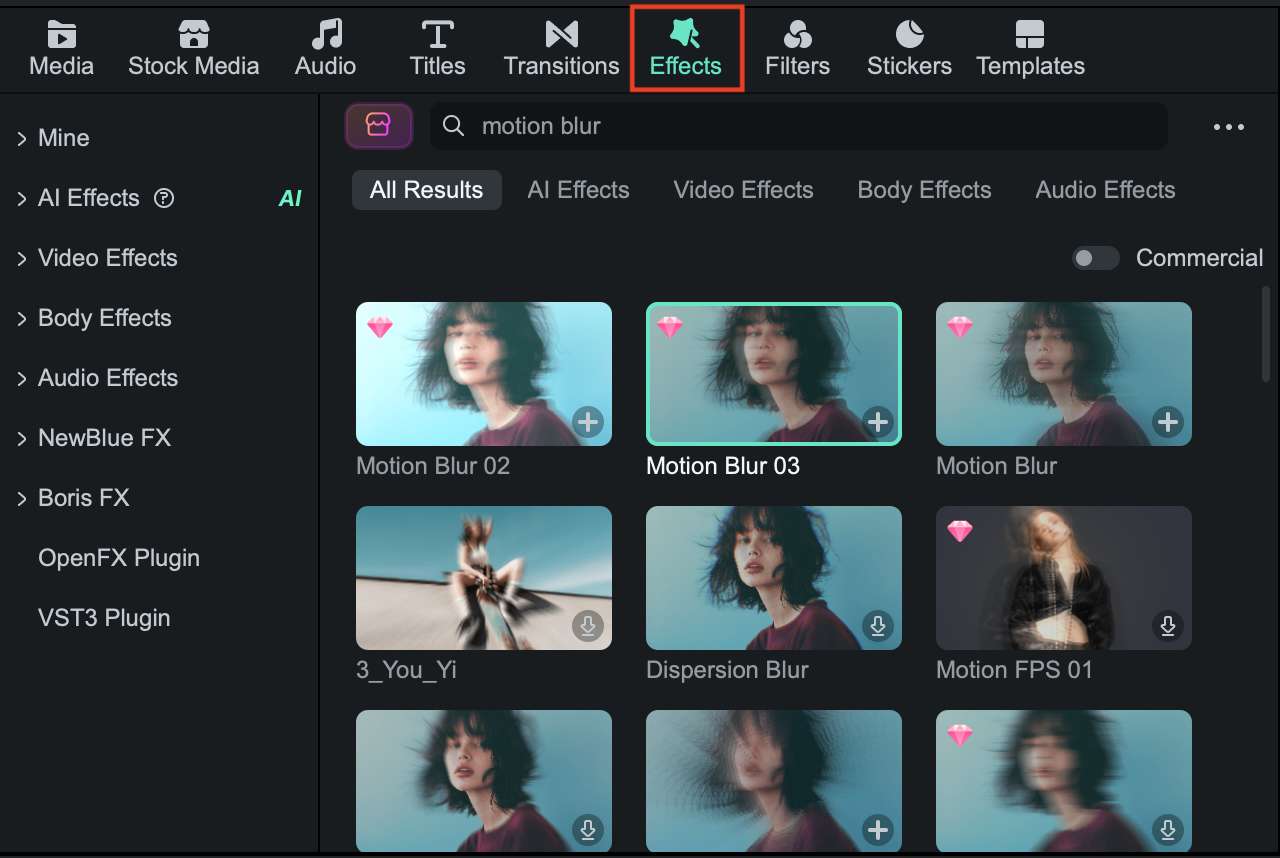 go to effects library