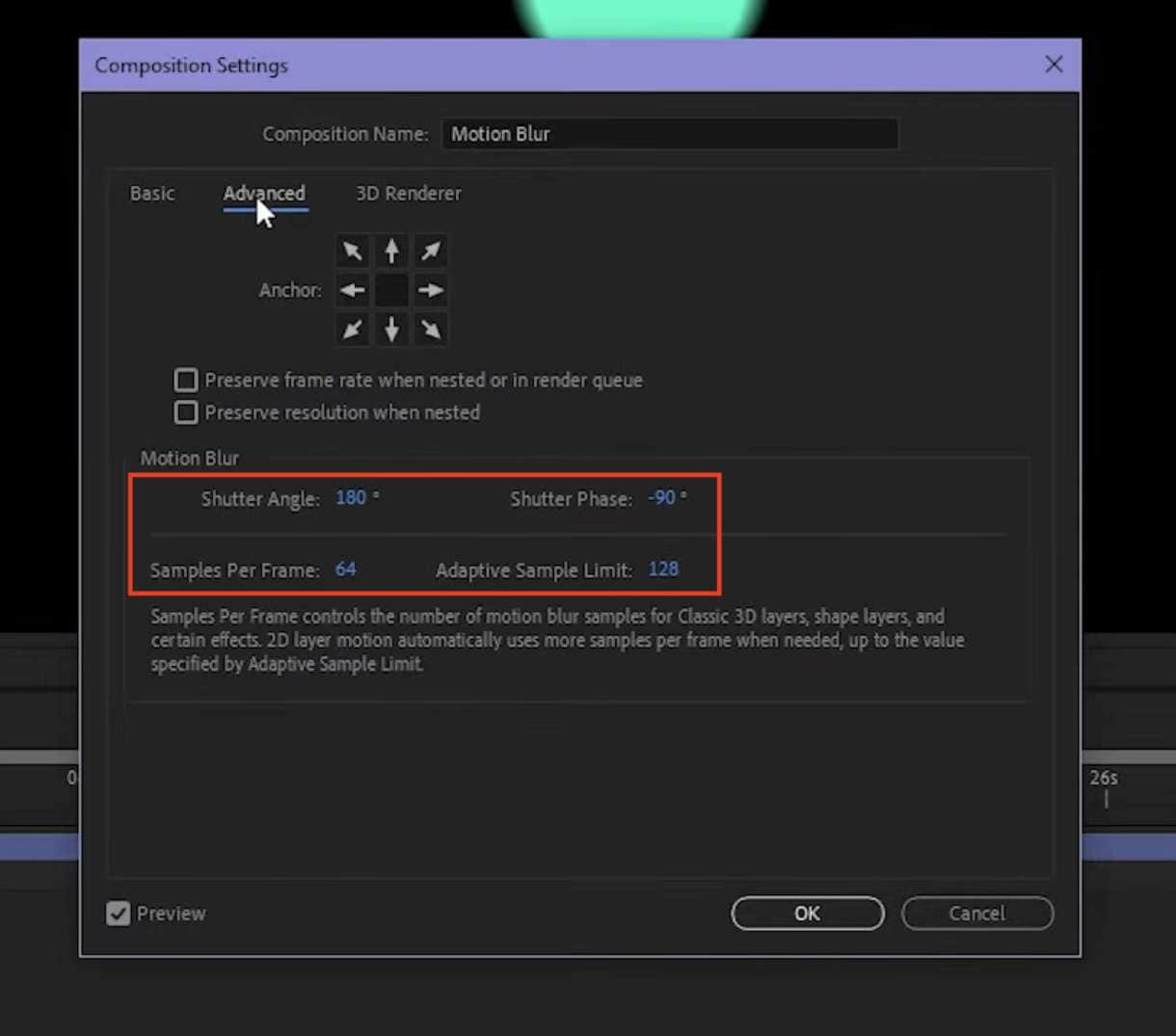adjust advanced motion blur in after effects