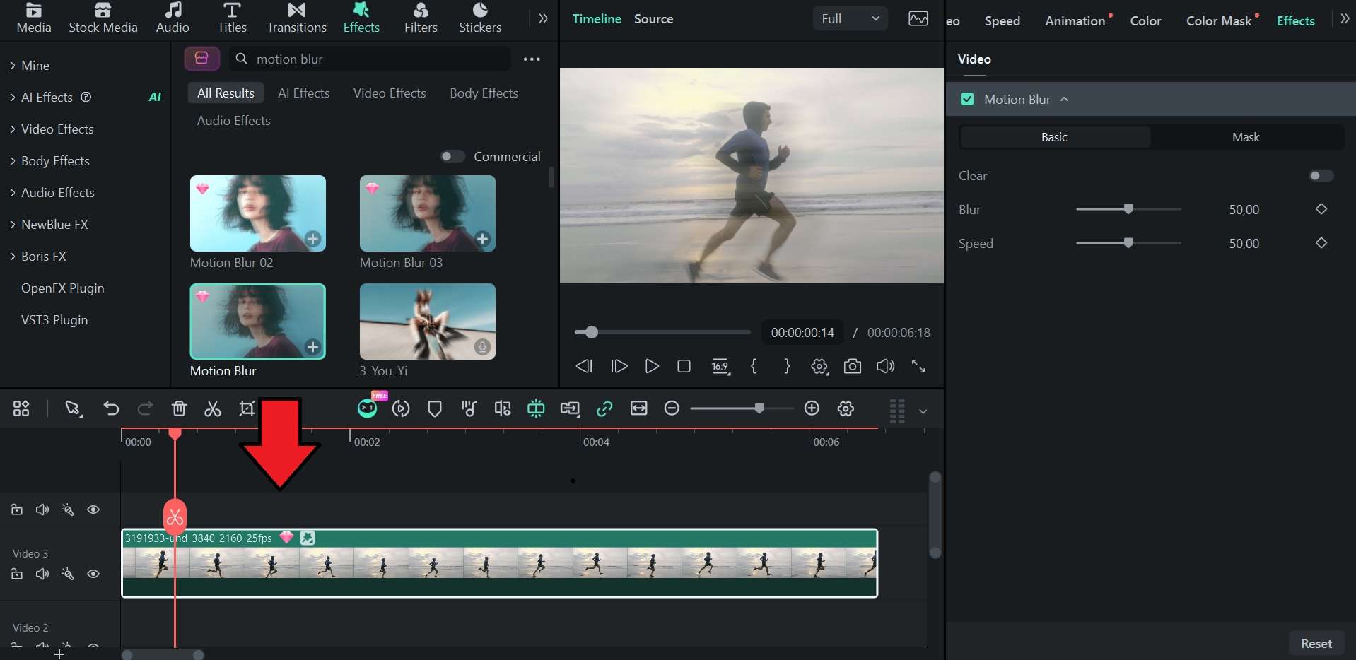 drag effect to the clip