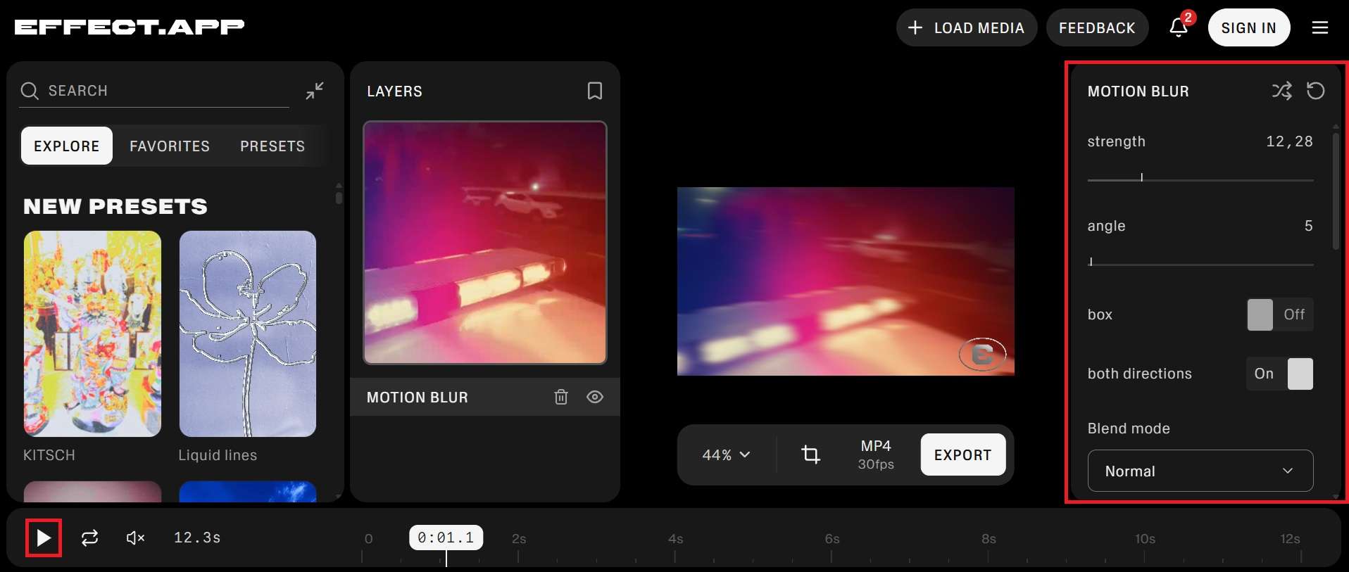 adjust motion blur strength