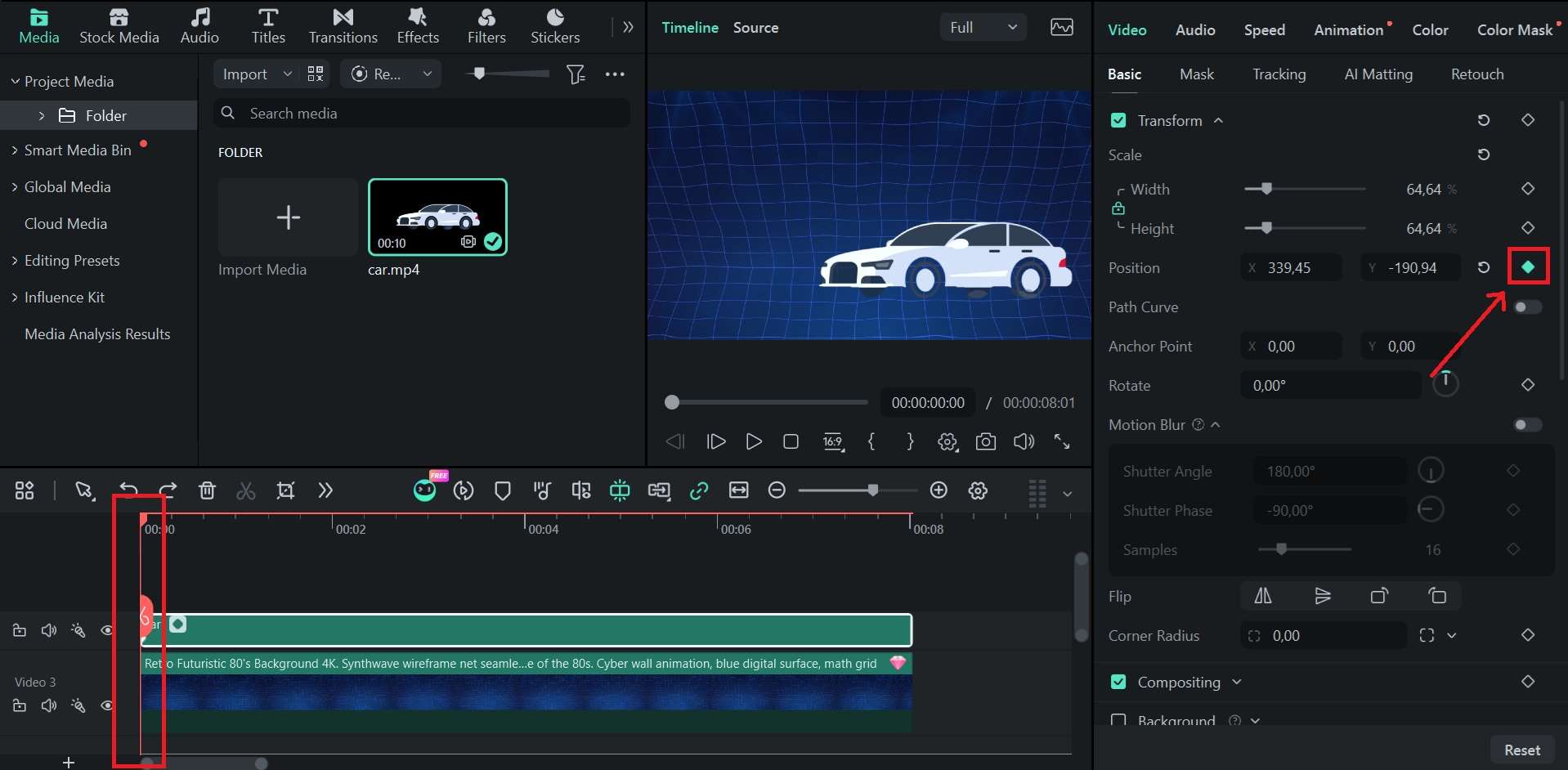 set keyframe to property