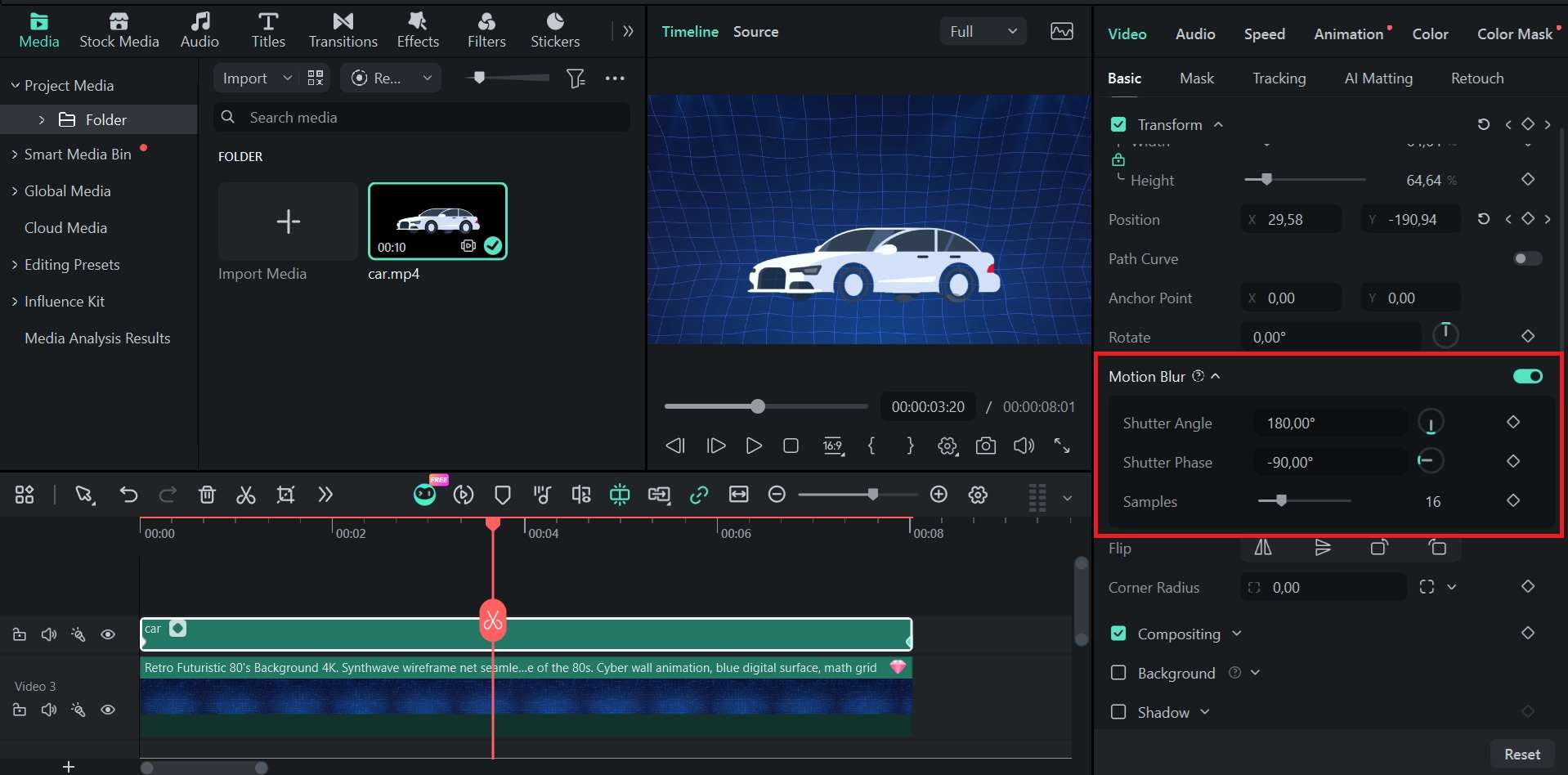 adjust keyframe motion blur control