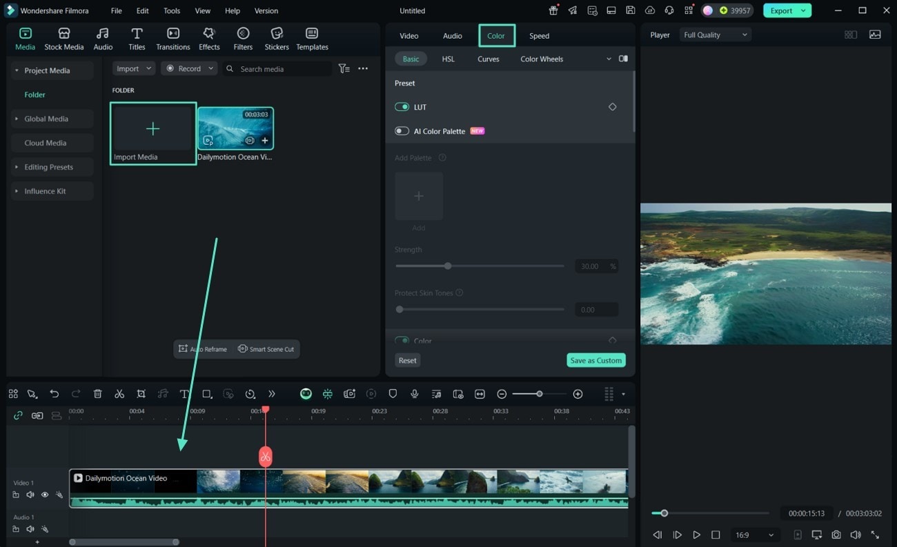 import media and access color tab