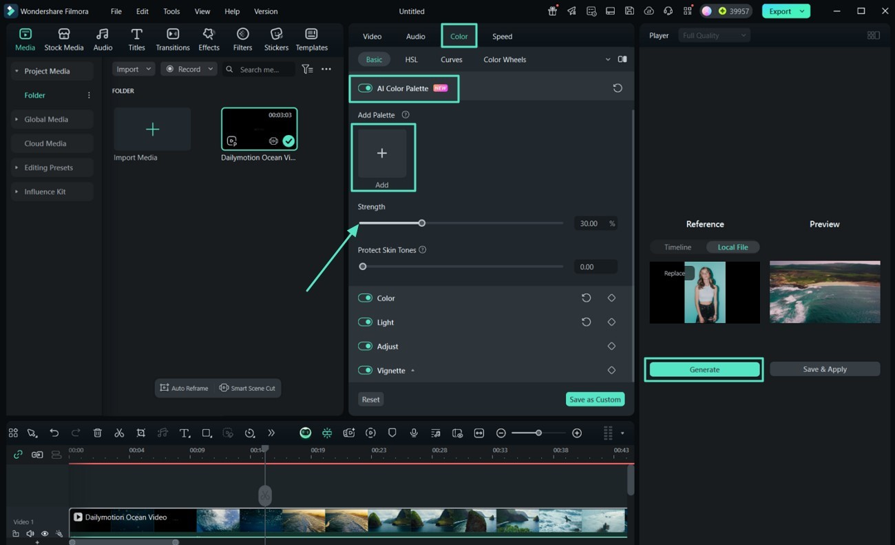 enable and use ai color palette