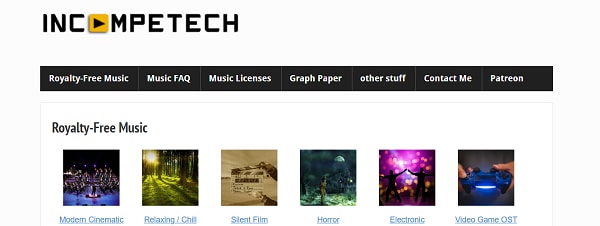 Sito web per il download di musica di montaggio - Imcompetech