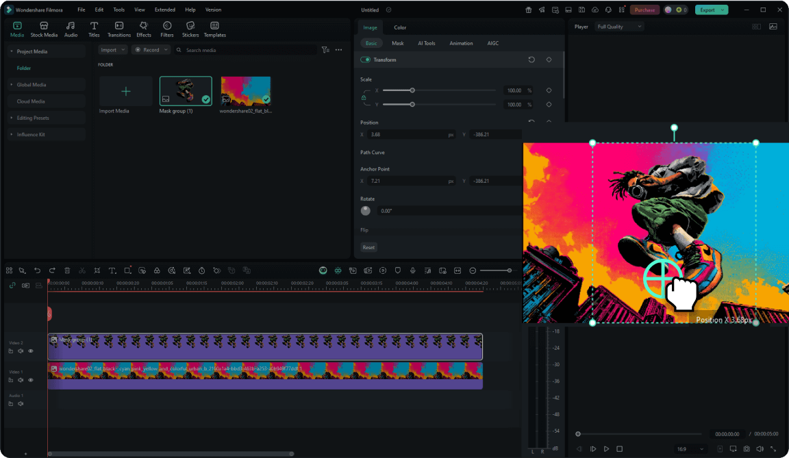 Filmora: Ankerpunkt per Drag-&-Drop verschieben