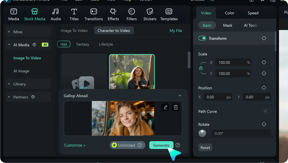 Imagem para vídeo no Filmora para dispositivos móveis