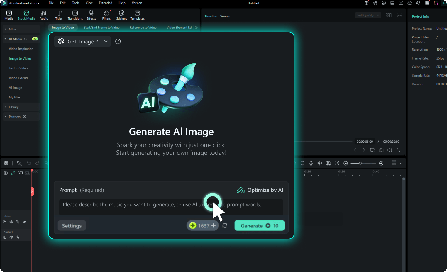 Select GPT Image in Filmora