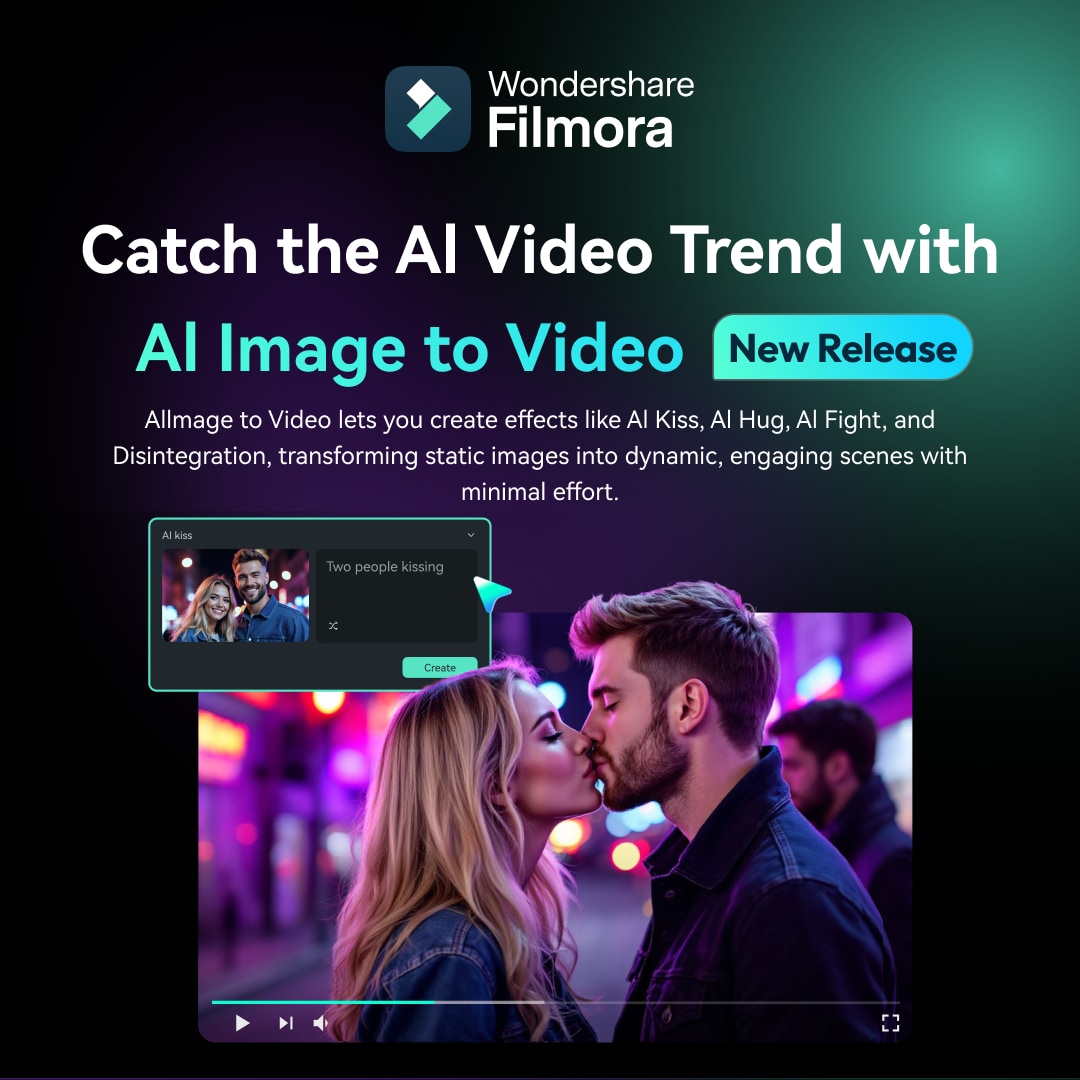 Filmora's AI Image to Video feature transforms a photo into a dynamic video.