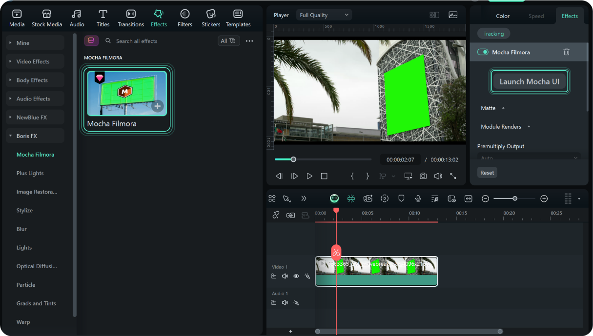 apply moch plugin onto clip in filmora timeline