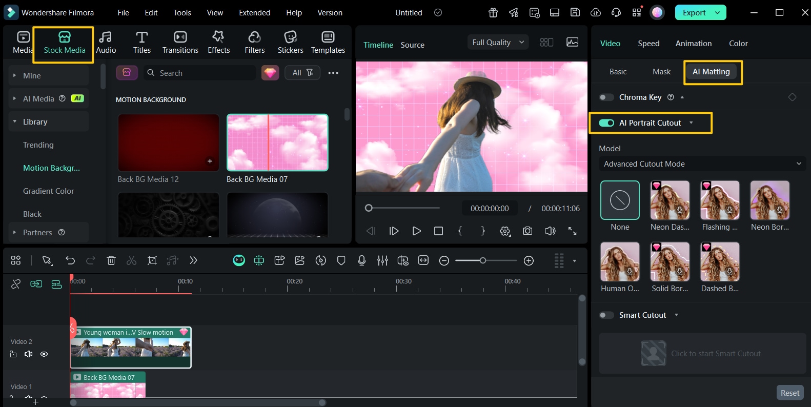 remove background using filmora
