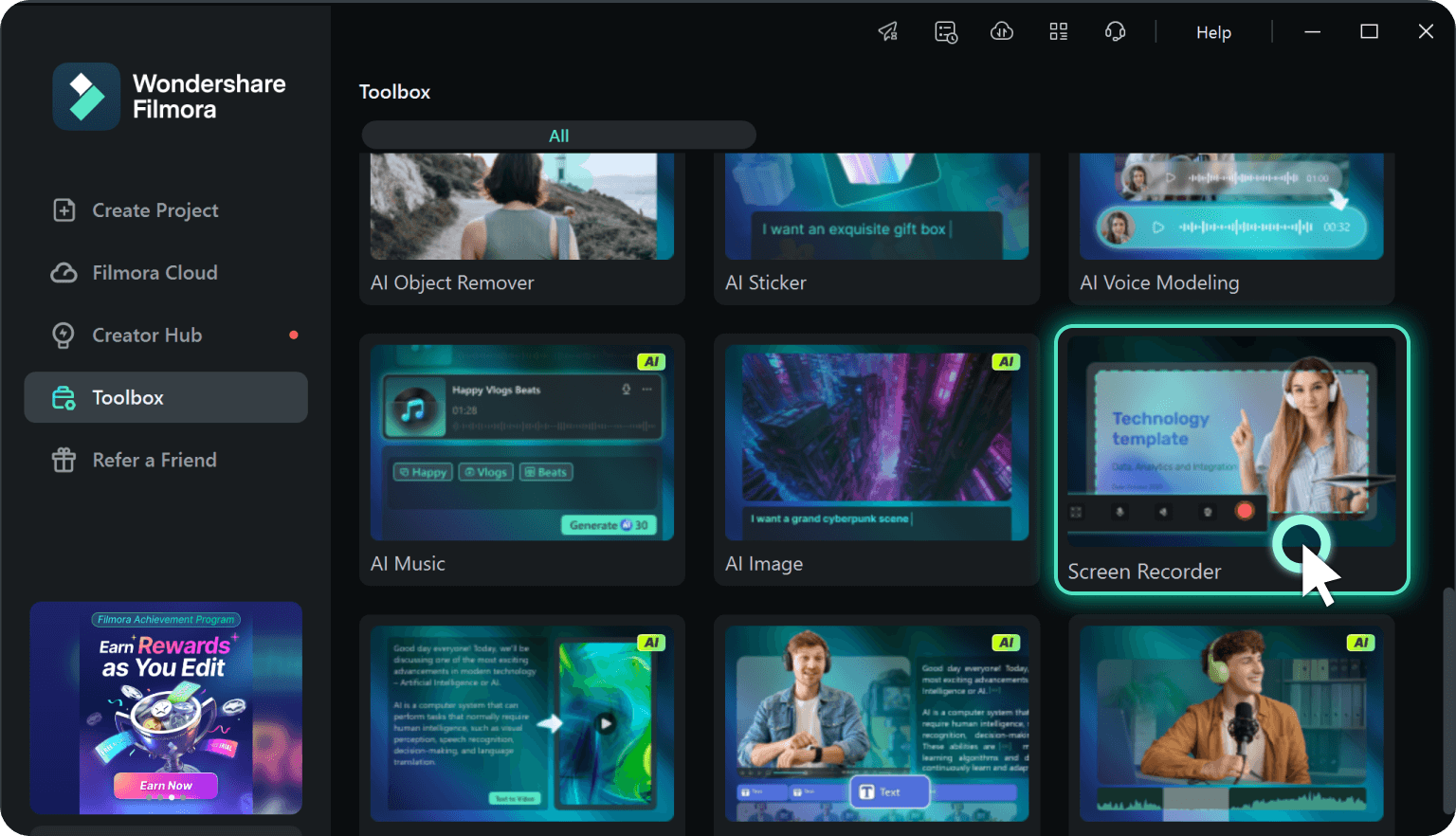launch the screen recorder in filmora toolbox