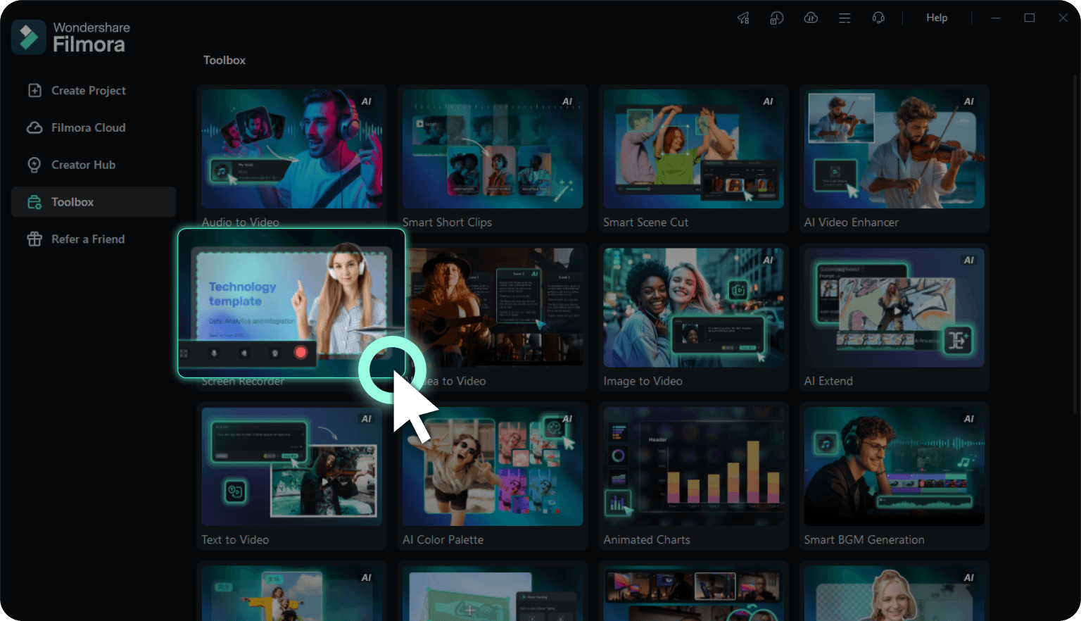 launch the screen recorder in filmora toolbox