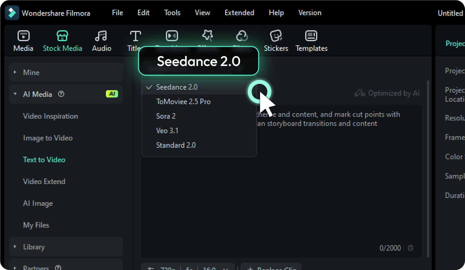 Select Seedance 2.0 as Your Model