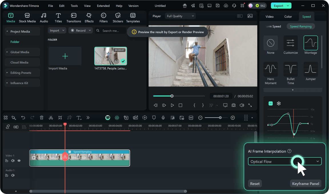 refine the speed ramp effect and export