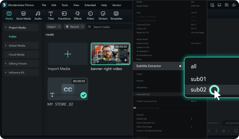 right click and choose subtitle extractor option