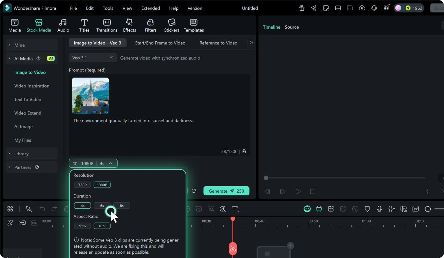 upload images and enter veo 3.1 prompt