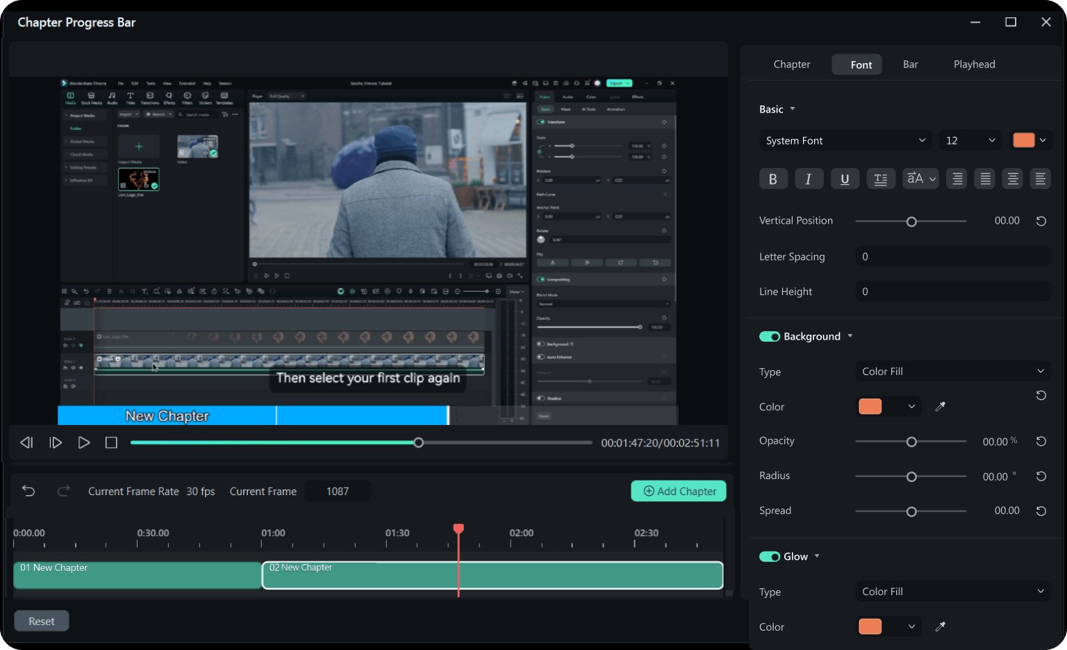 Filmoraでチャプター付き動画を書き出す画面