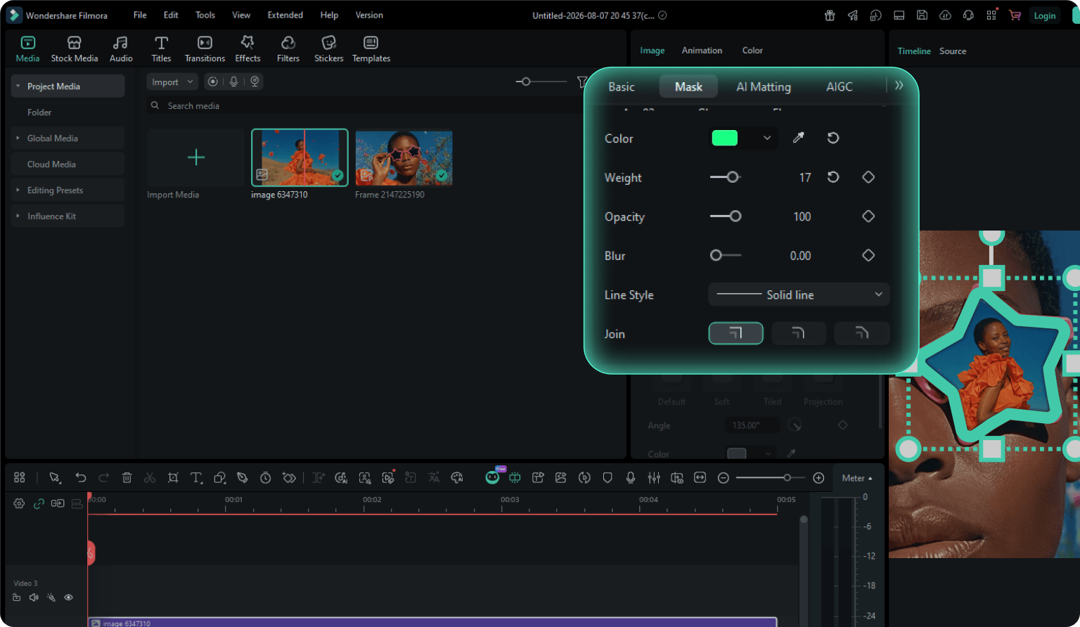 Fine-tuning and exporting a video mask in Filmora